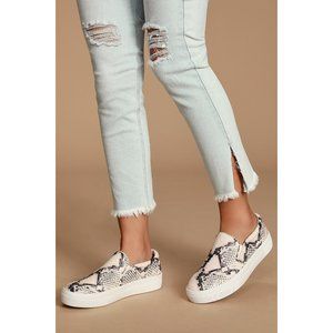 Steve Madden Womens Gills Beige Snake Flatform Sneakers Size 9.5